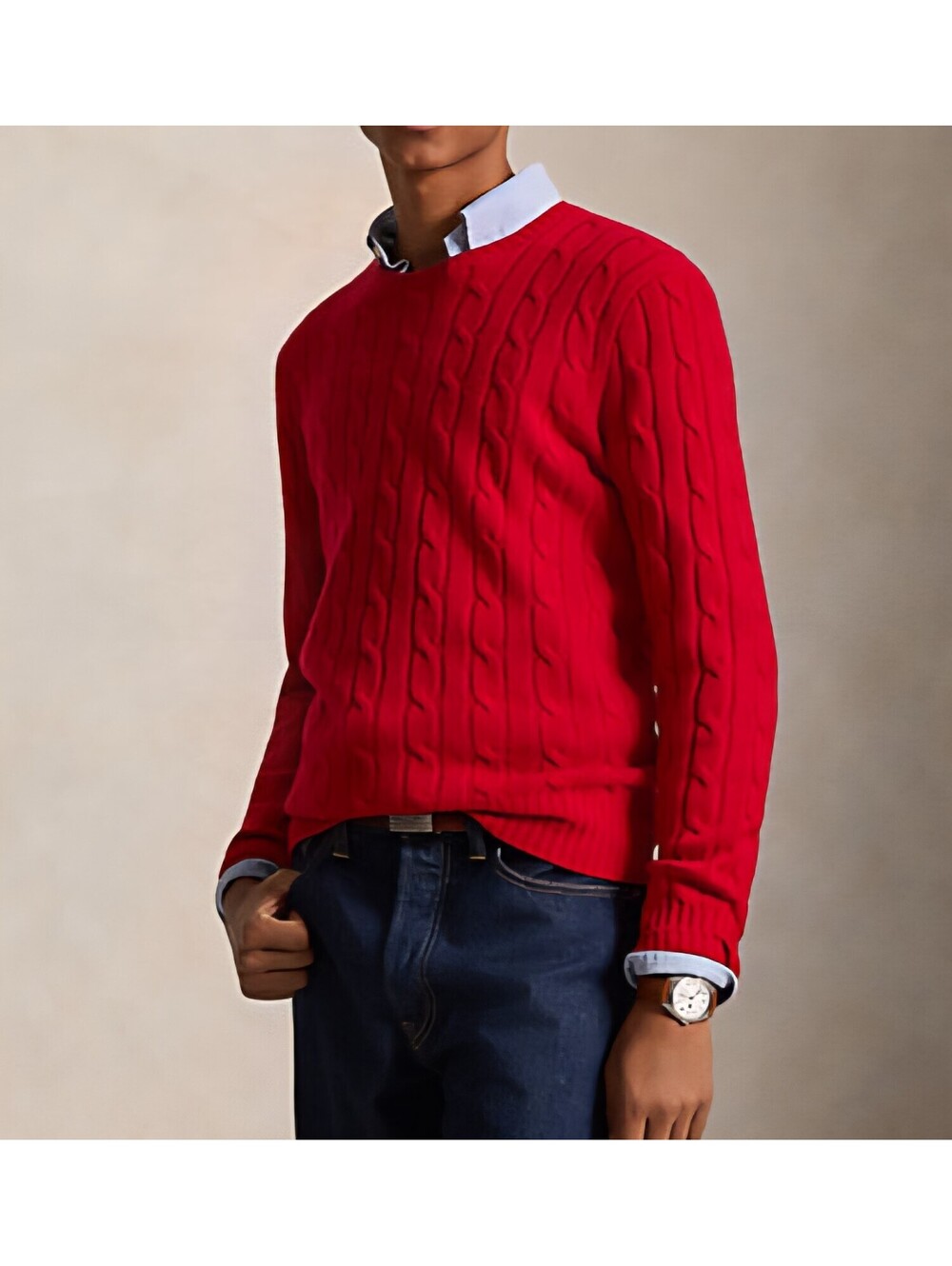 Polo Ralph Lauren Iconic Soft Cashmere Cable Knit Red Sweater Medium $498 Unisex